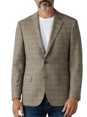 BROOKS BROTHERS 346 Madison Fit Plaid Two Button Blazer in Tan Size 44R -- WOW!!